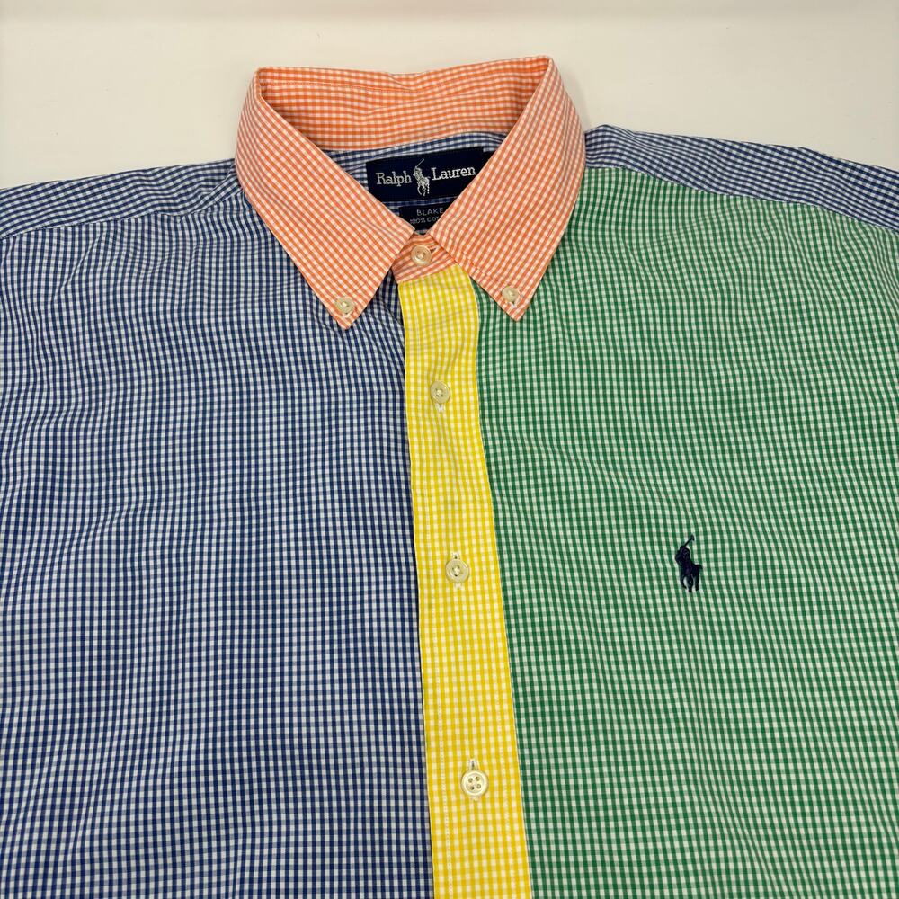 Ralph Lauren Mens XL Multucolor Gingham‎ Check Short Sleeve Button Down Shirt